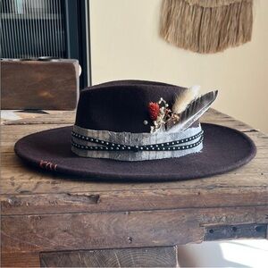 Brown Felt Hat with Feather and Band